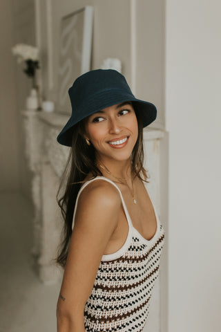 Bucket Hat 100 % Linen - Navy