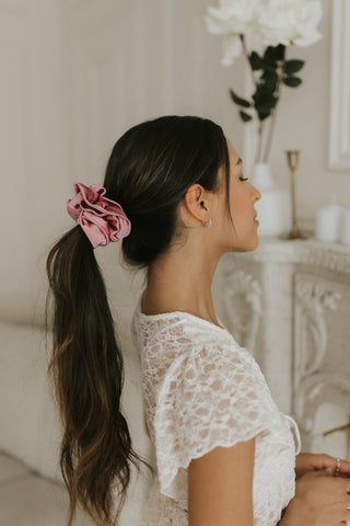 Ruffled Scrunchie – Vintage Rose Satin