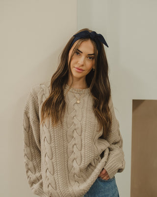 Bandeau avec boucle en lin marine, autre photo