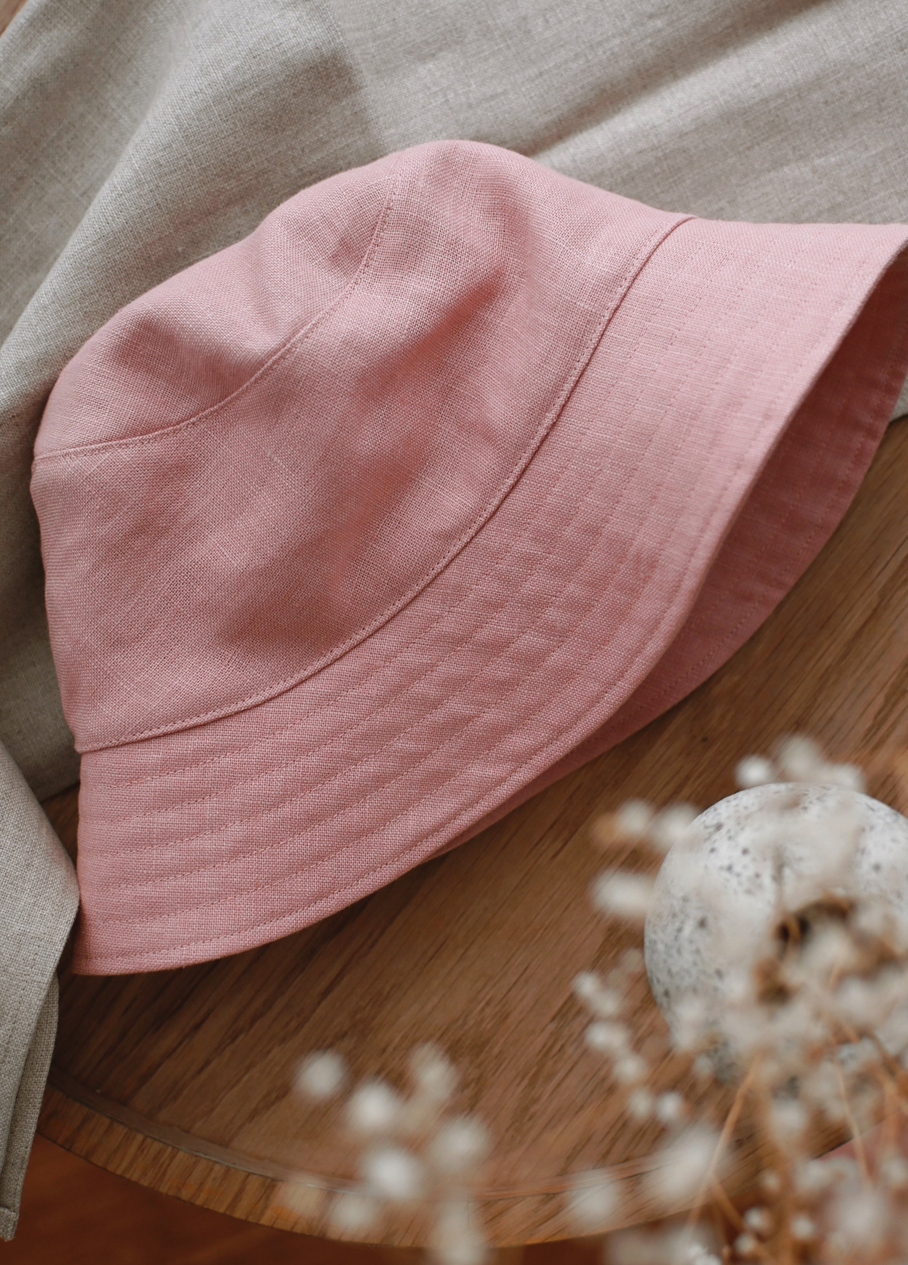 100% Linen Bucket Hat - Pale Pink