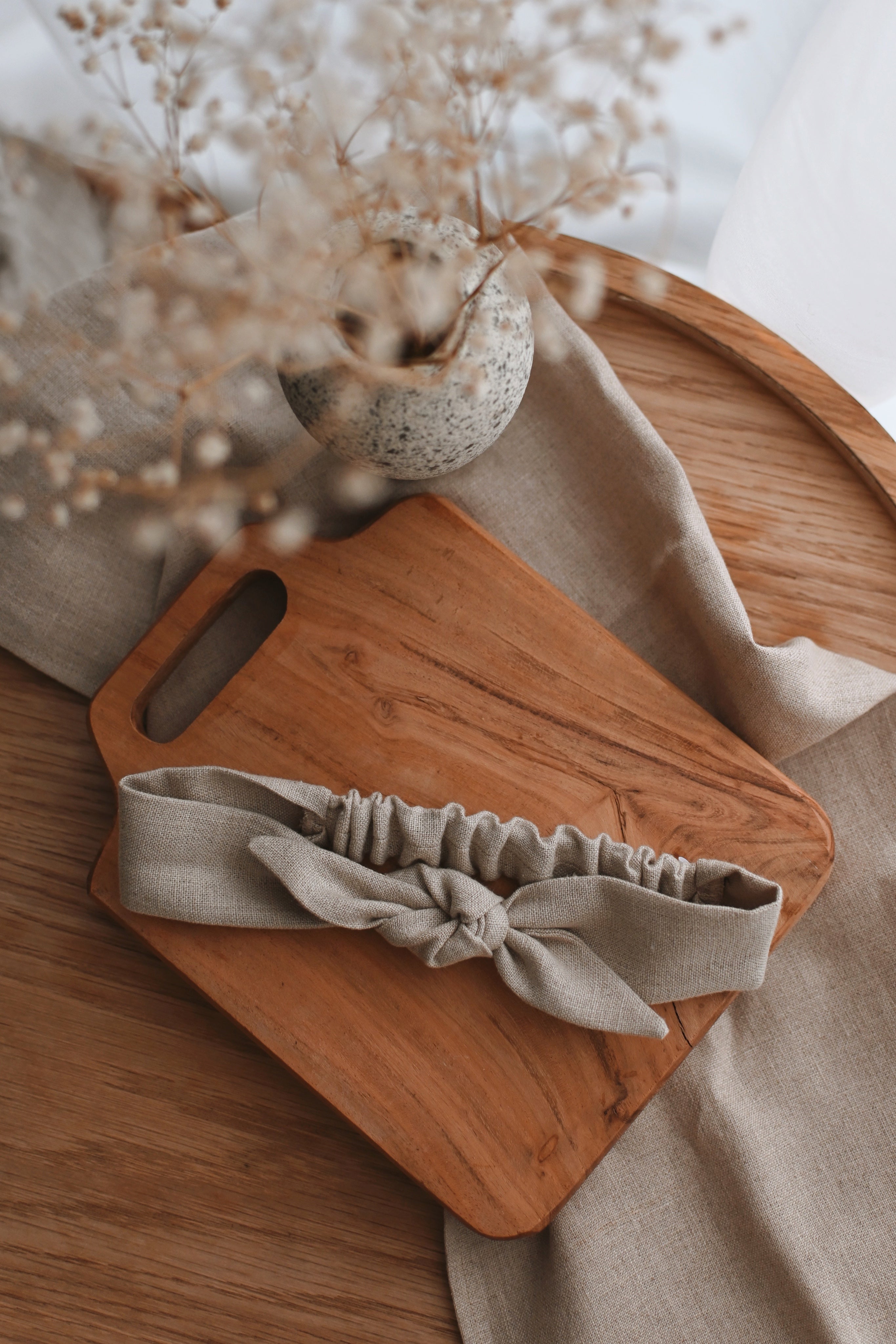 Headband with linen bow - Raw natural