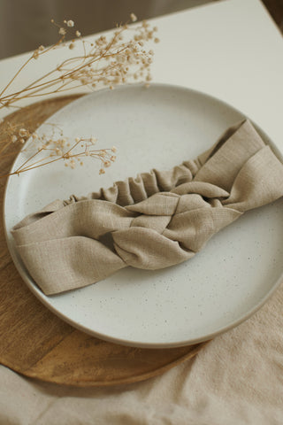 Bandeau tressé en lin naturel brut