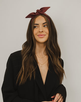 Linen Headband with Bow – Bordeaux