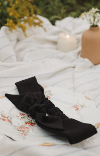 Linen Headband with Bow – Black