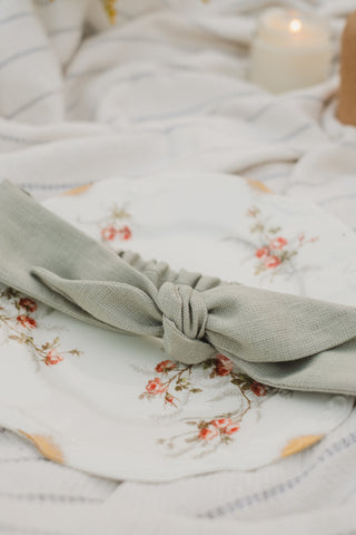 Linen Headband with Bow – Sage