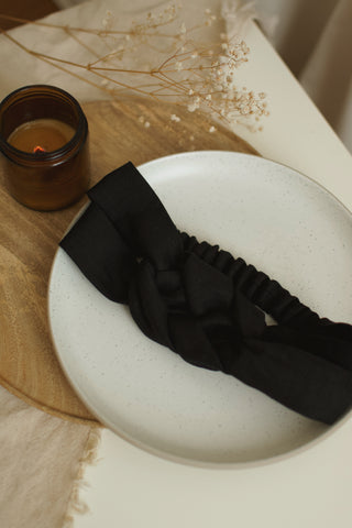 Bandeau tressé en lin noir