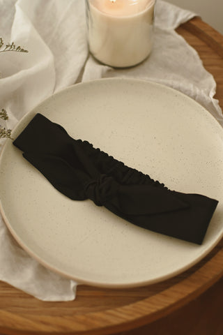 Satin Bow Headband – Black