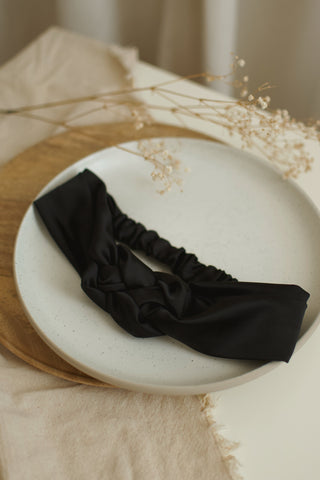 Bandeau tressé en satin - Noir