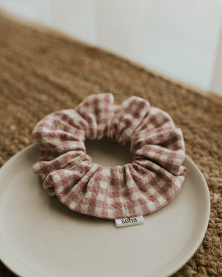 Pink Checkered Scrunchie