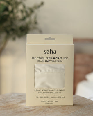 Taie d'oreiller en satin - Blanc cassé